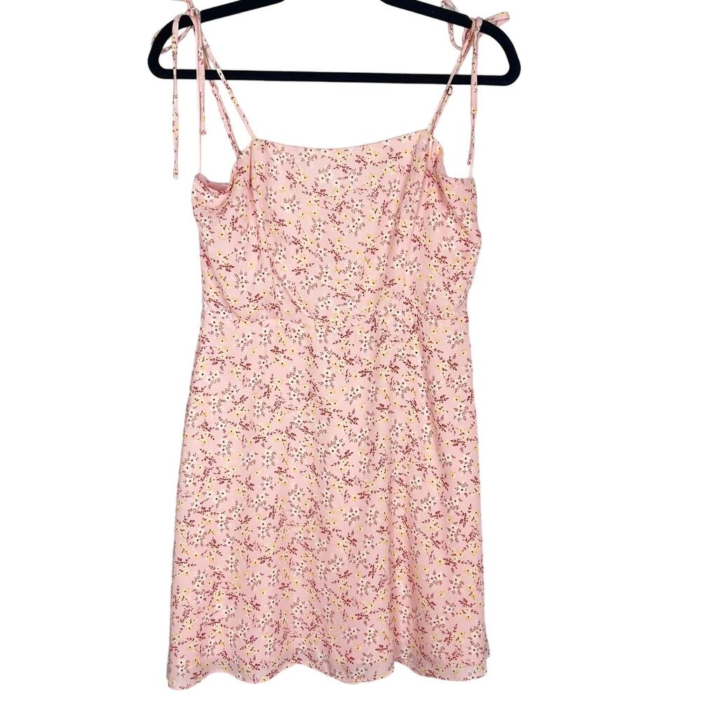 Lola and Grace Medium M Pink Ditsy Floral Tie Strap Skater Dress Smocked Back